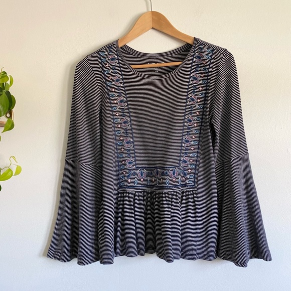 LOFT Striped Embroidered Long Sleeve Top - Picture 3 of 8